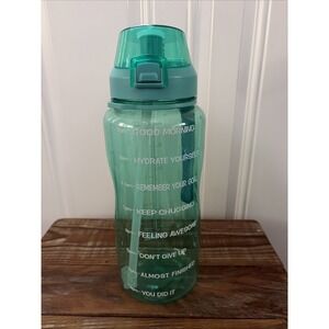 Motivational  Water Bottle Large 64 oz. Plastic Straw Water Drink Bottle Teal